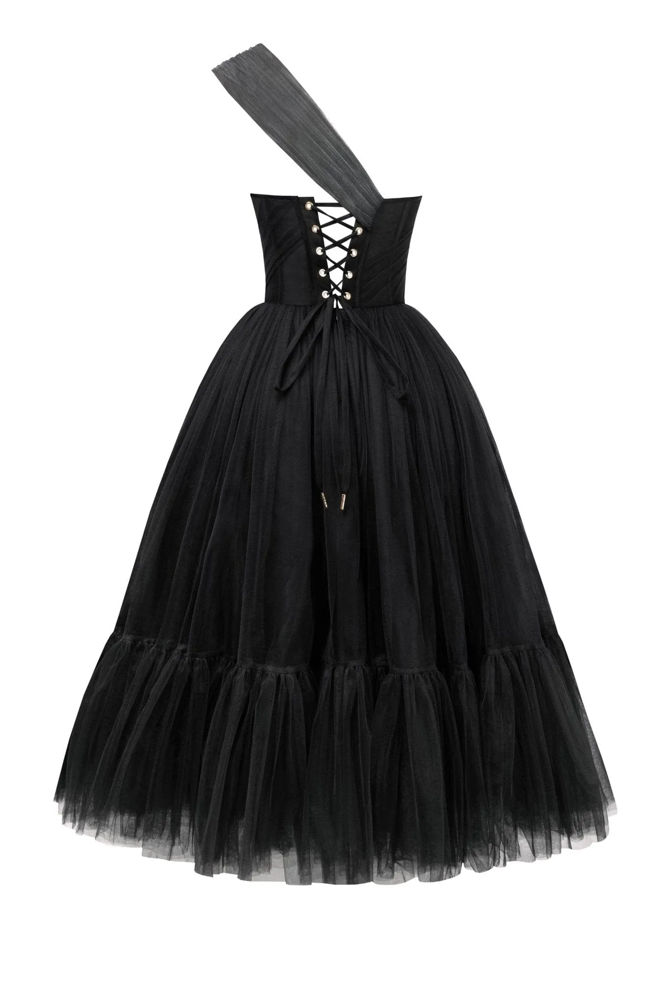 Black One-Shoulder Cocktail Tulle Dress