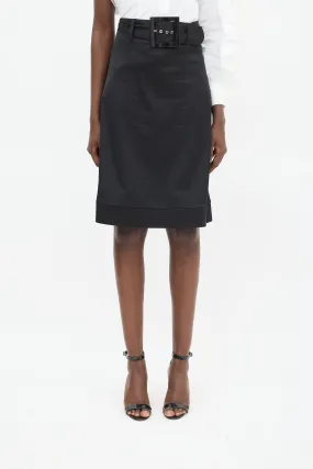 Black Pleated Bow Back Midi Skirt