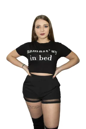 Black "Namast'ay In Bed" Slogan T-Shirt