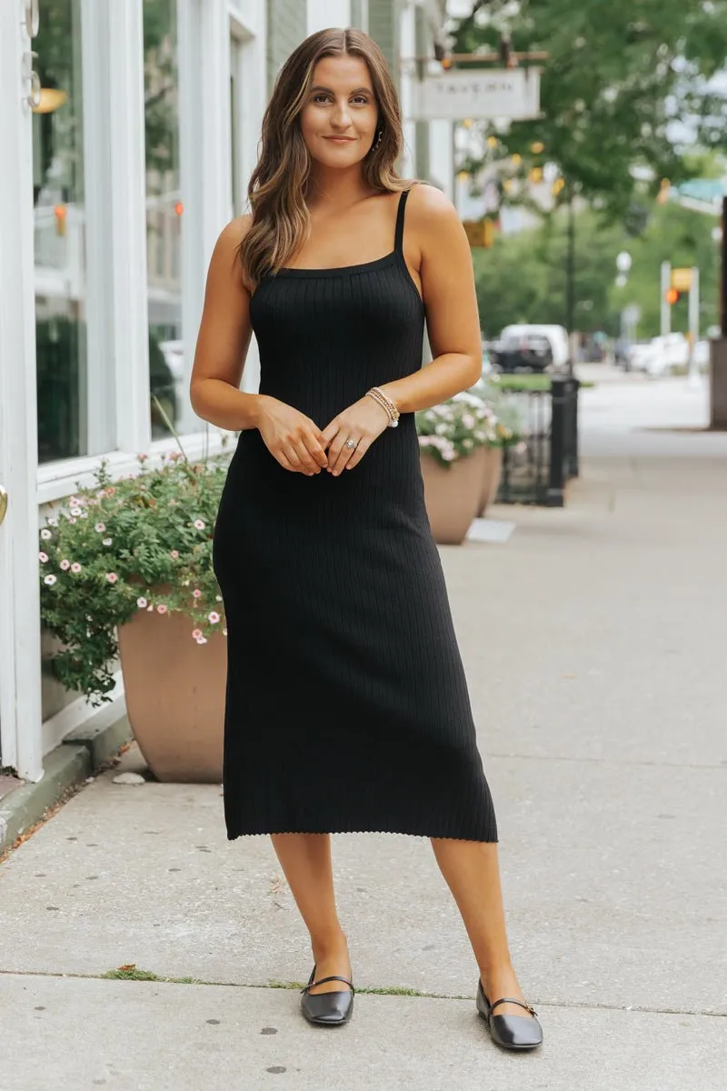 Black Ribbed Midi Tank Dress - FINAL SALE