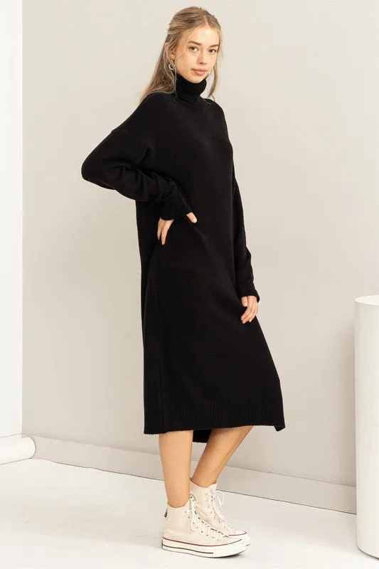 Black Too Cute Turtleneck Sweater Midi Dress