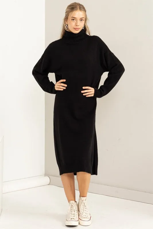 Black Too Cute Turtleneck Sweater Midi Dress