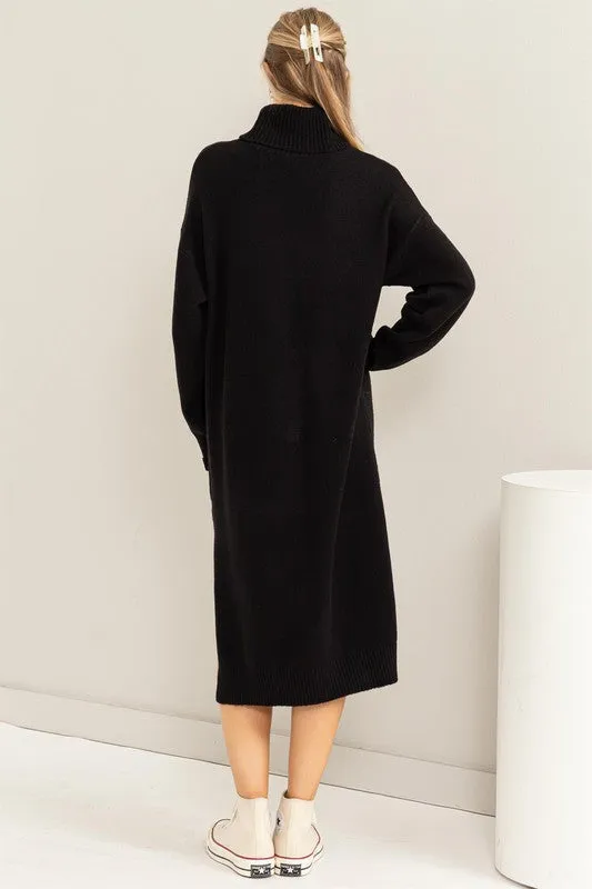 Black Too Cute Turtleneck Sweater Midi Dress