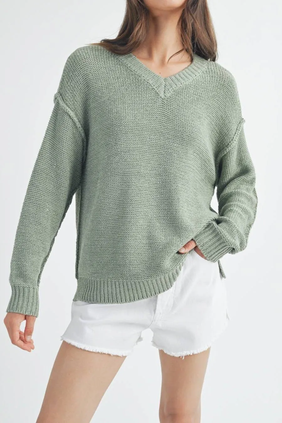 Blair Raw Edge V-Neck Sweater