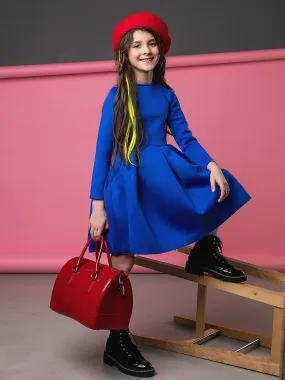 Blue Pleated Midi Dress by Kids Couture