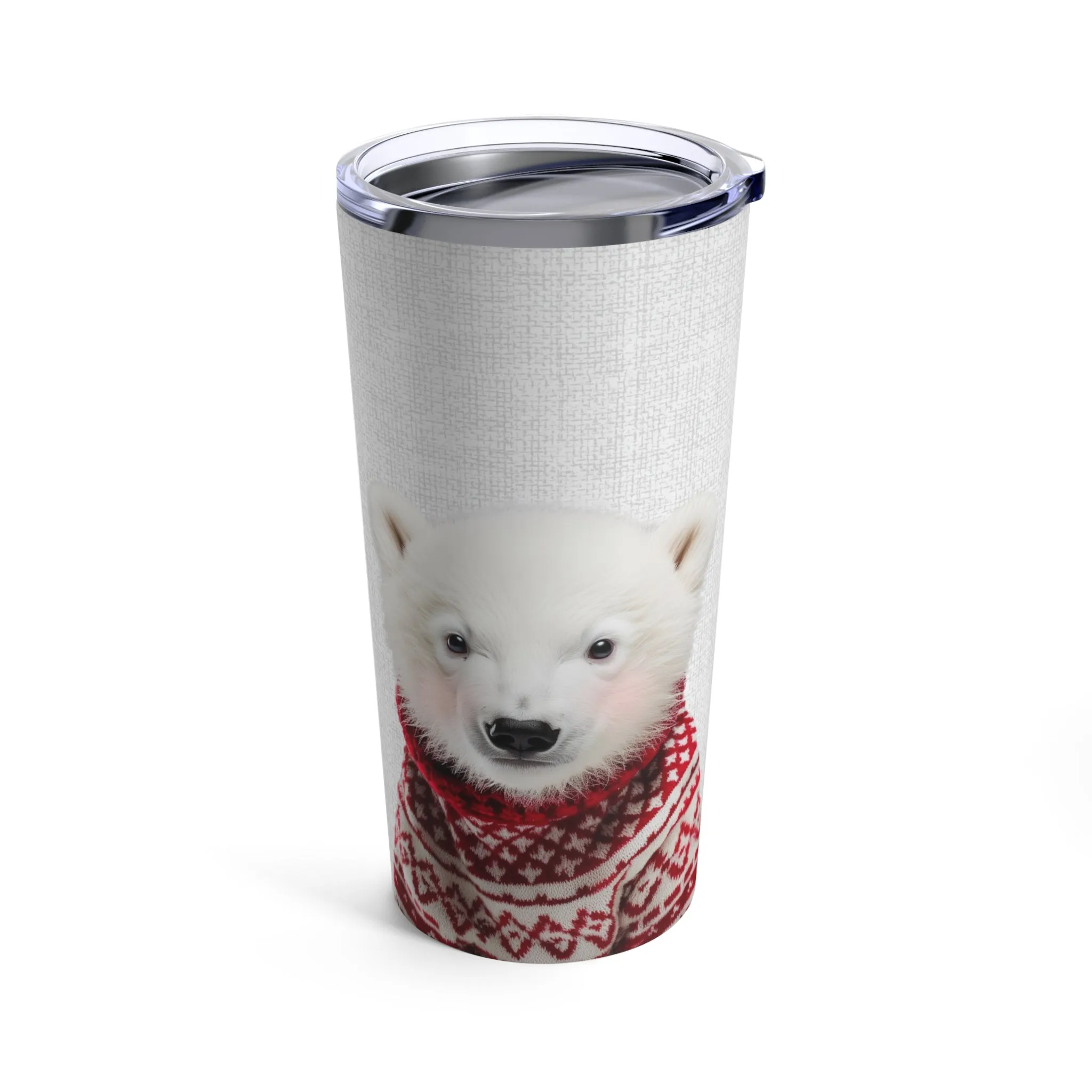 Blushing Polar Bear in Red Sweater Tumbler 20oz