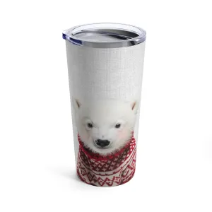 Blushing Polar Bear in Red Sweater Tumbler 20oz