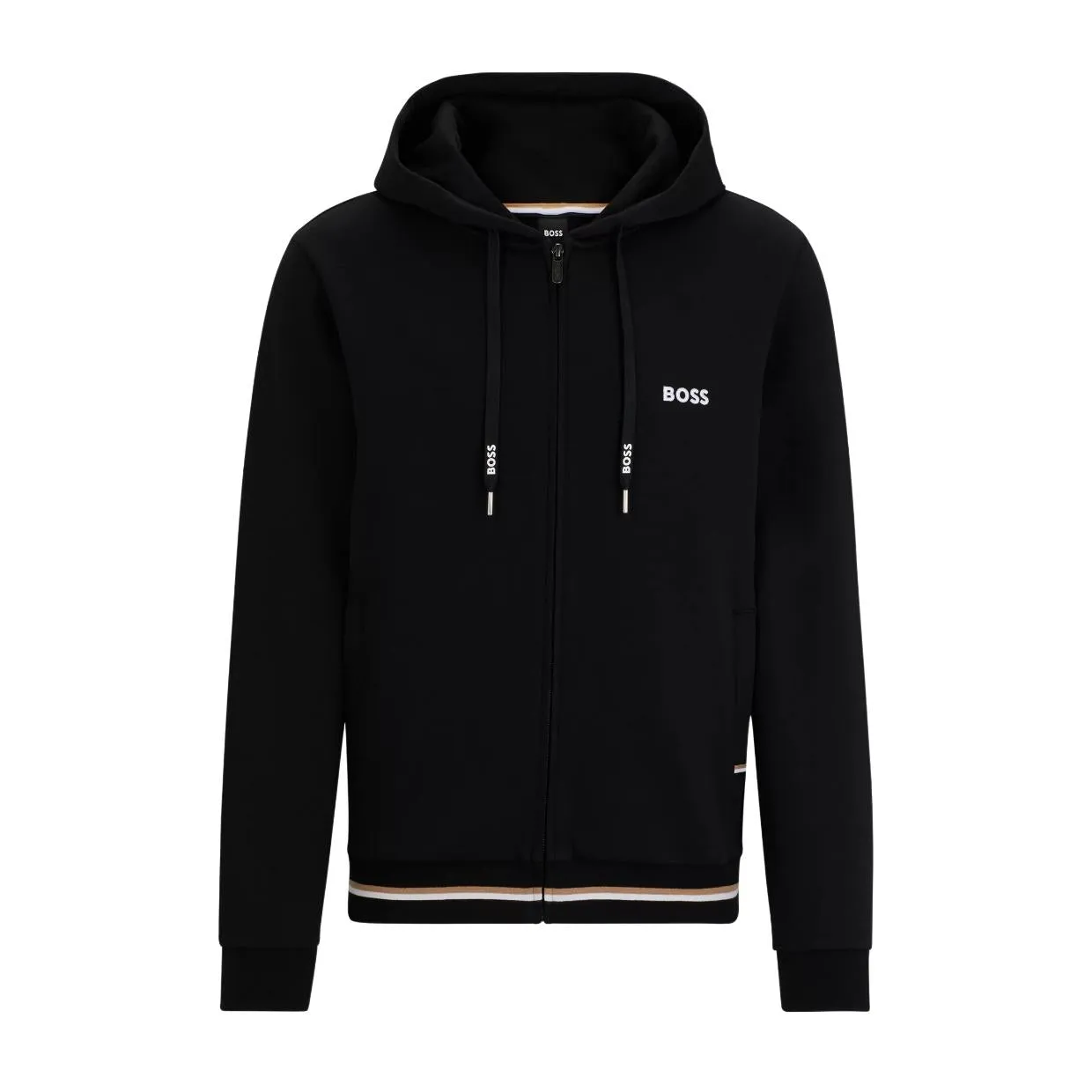 BOSS Logo & Stripe Heritage Black Zip Hoodie