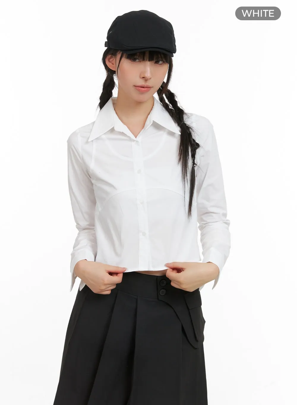 Buttoned Collar Crop Shirt CG419