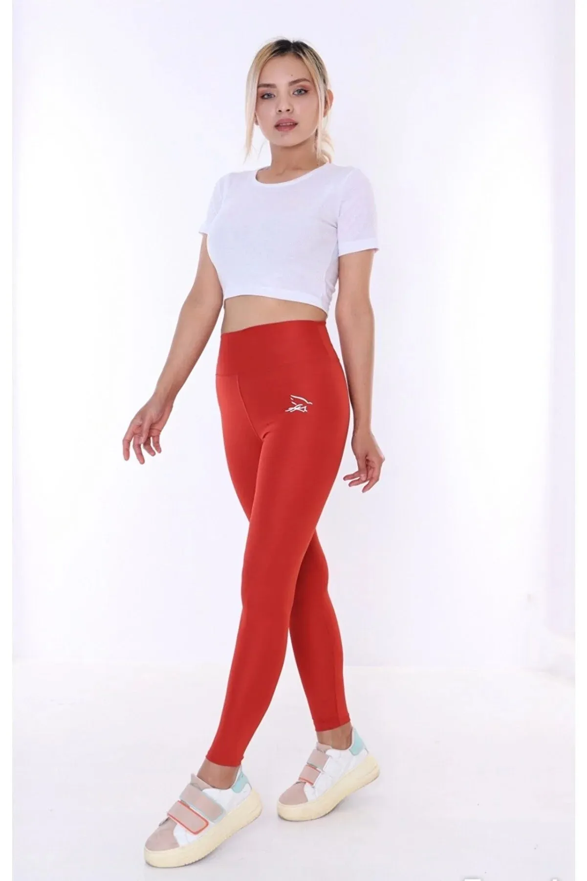 Buzzard Women's High Waist Red Long Tights Leggings