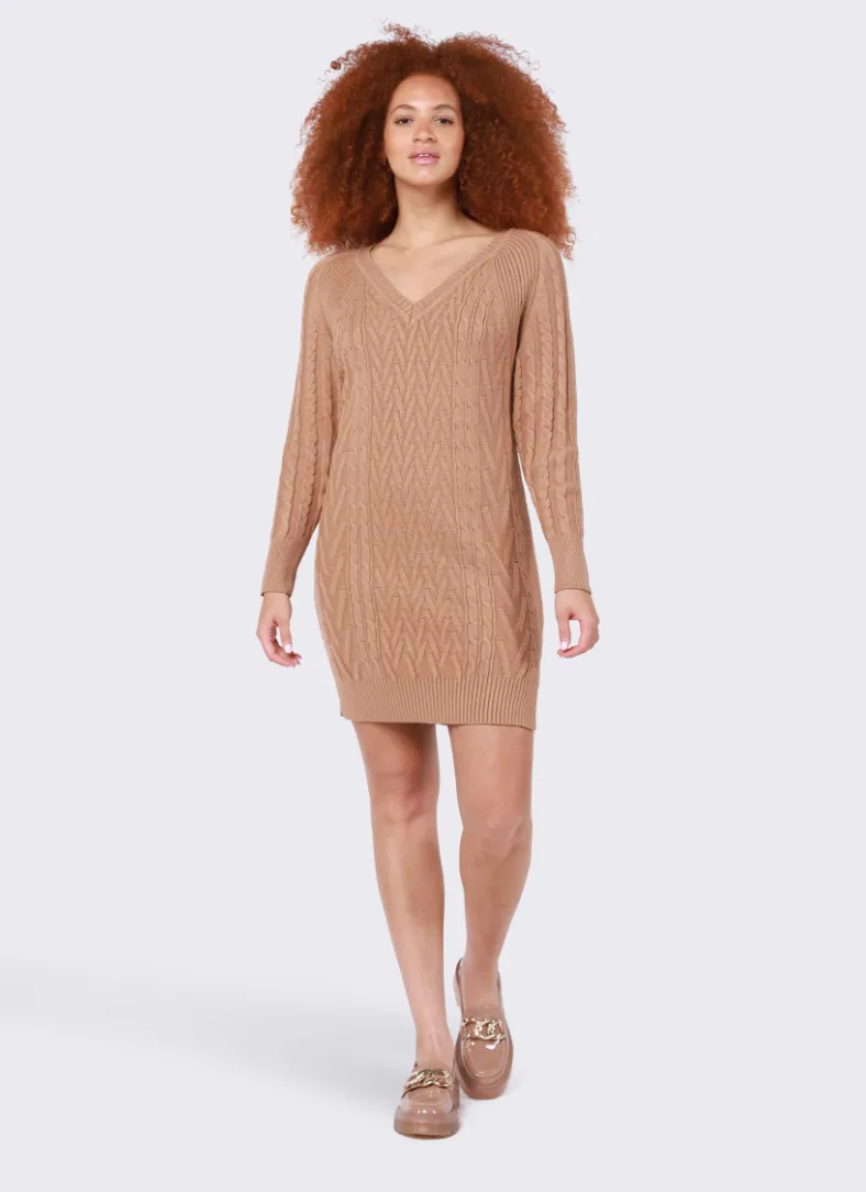 Camel V-Neck Dress