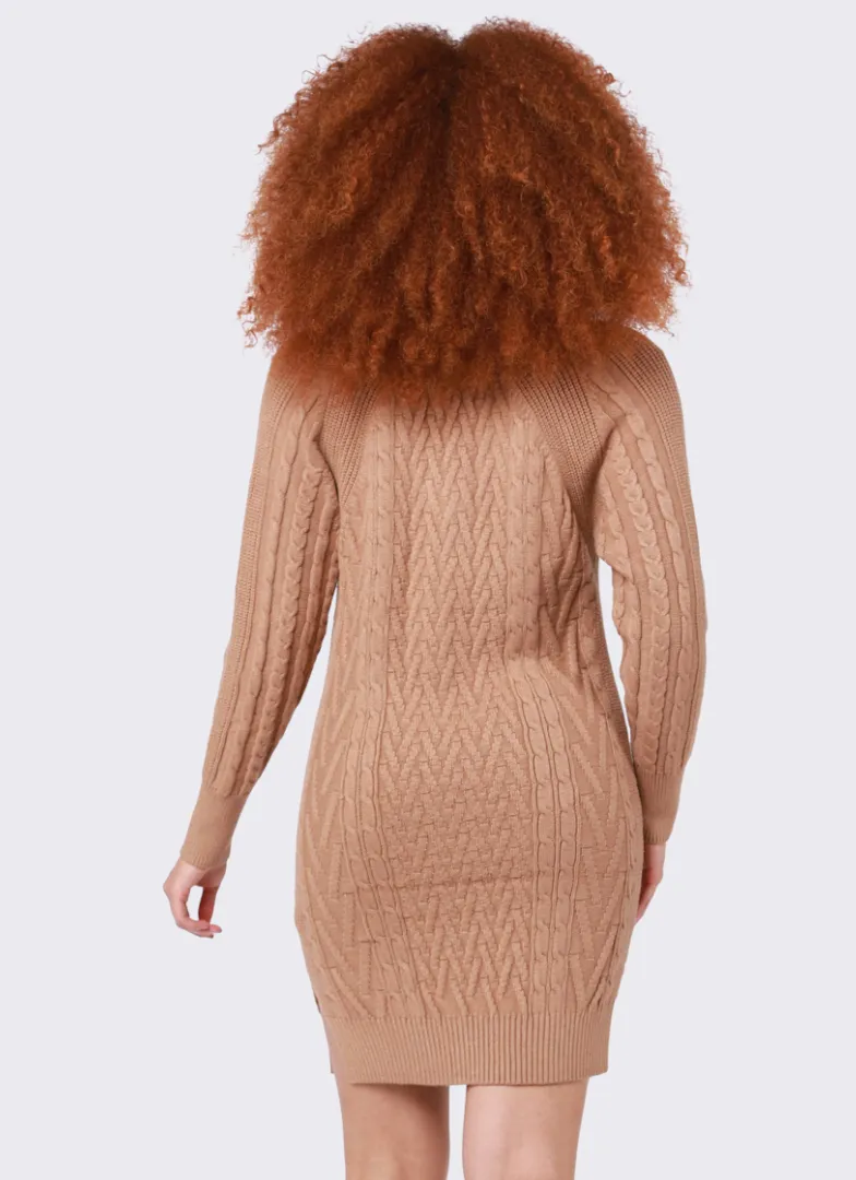 Camel V-Neck Dress