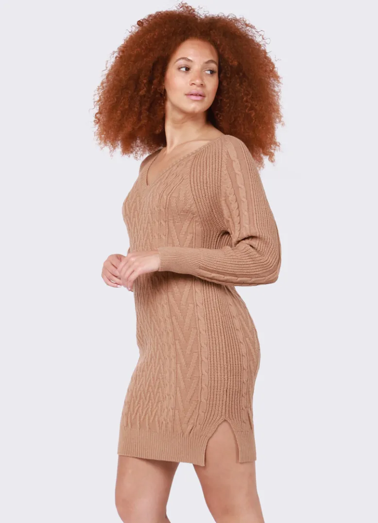 Camel V-Neck Dress