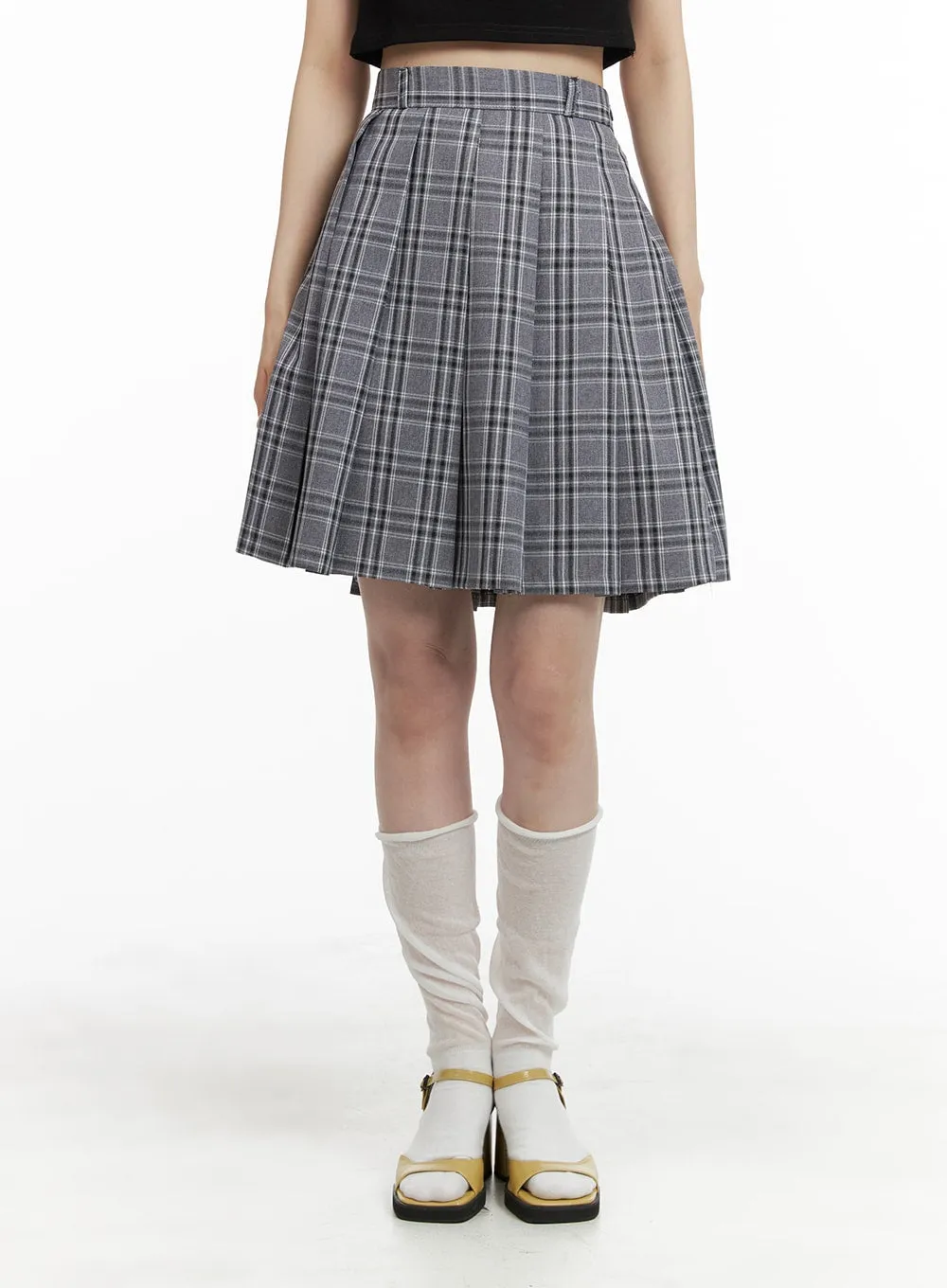 Checkered Pleated Midi Skirt OM421