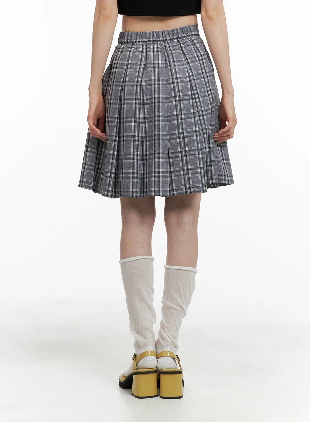 Checkered Pleated Midi Skirt OM421