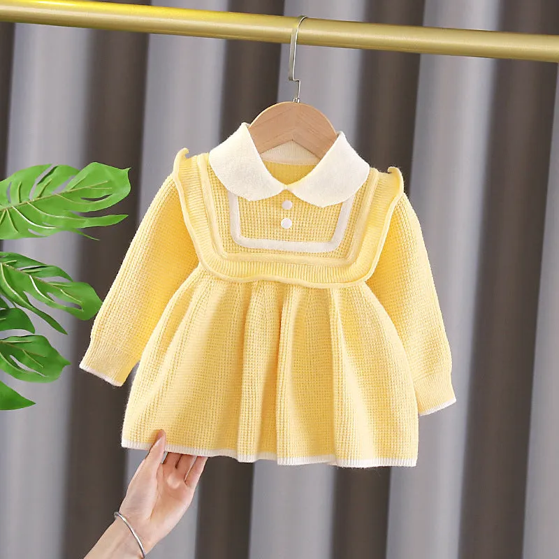 Children's sweater girls cute doll collar sweater skirt autumn and winter new baby sweet knitted dress