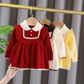 Children's sweater girls cute doll collar sweater skirt autumn and winter new baby sweet knitted dress