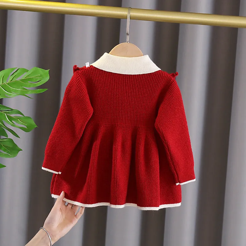 Children's sweater girls cute doll collar sweater skirt autumn and winter new baby sweet knitted dress