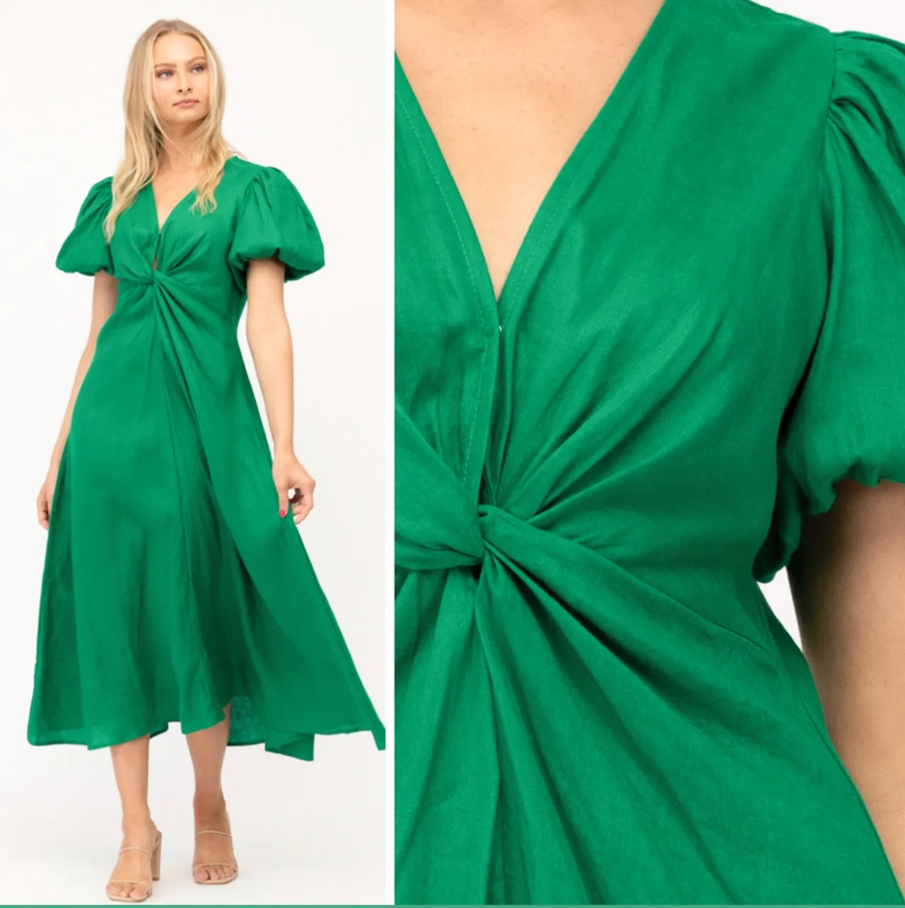 Chrystal Twist Green Linen Dress