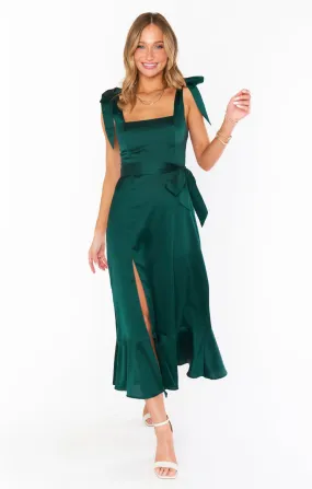 Claire Midi Dress ~ Deep Emerald Luxe Satin