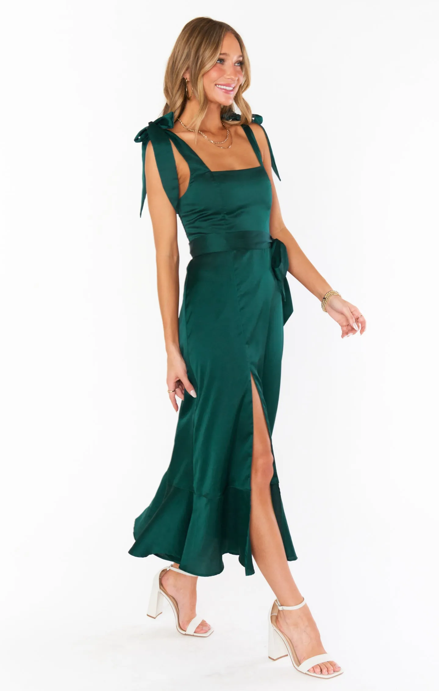 Claire Midi Dress ~ Deep Emerald Luxe Satin