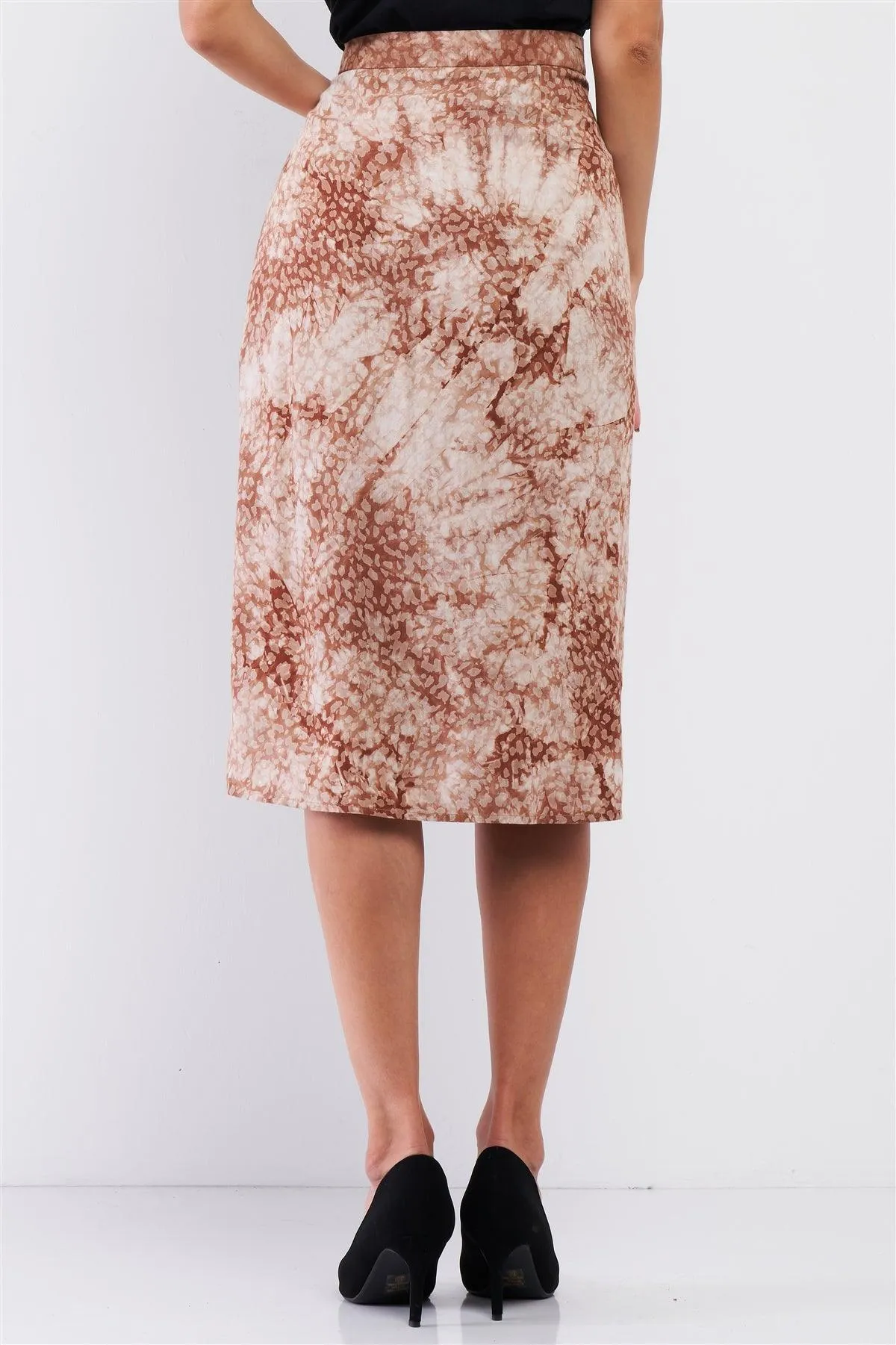 Coffee Cream Tie Dye High Waisted Front Button Down Midi Skirt /3-2-1