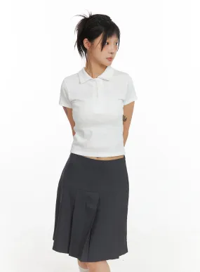 Collar Buttoned Polo Crop Top CL415