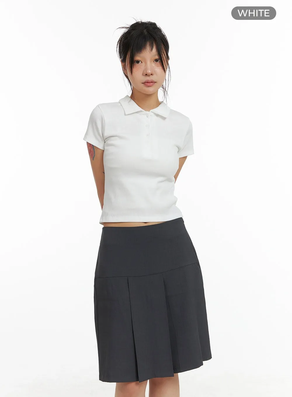 Collar Buttoned Polo Crop Top CL415