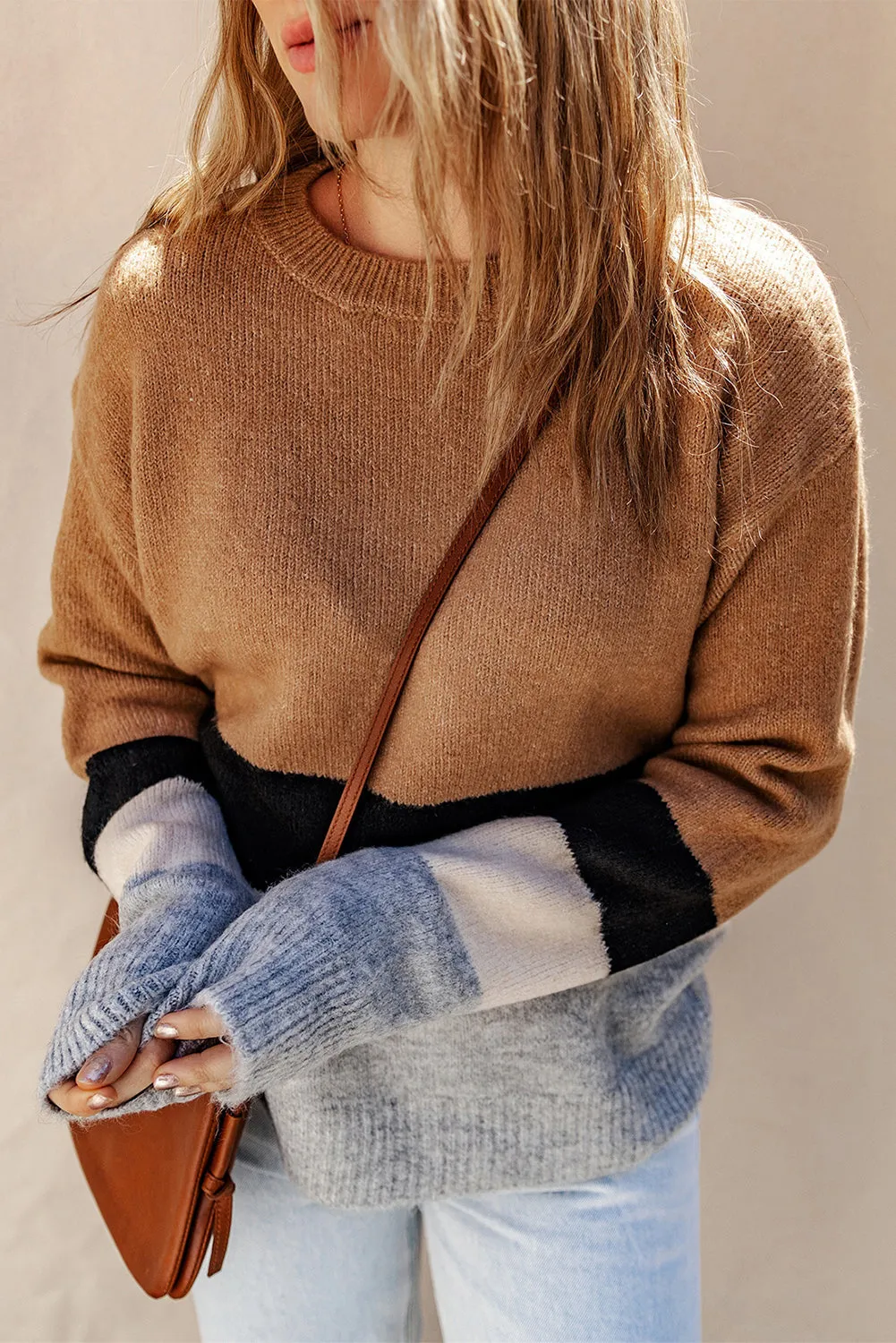 Color Block Round Neck Sweater