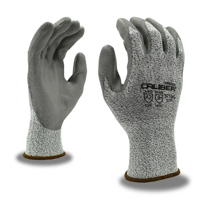 Cordova Caliber 3716G 13 Gauge HPPE Shell, PU Palm Coated Machine Knit Gloves, Gray, 1 Pair