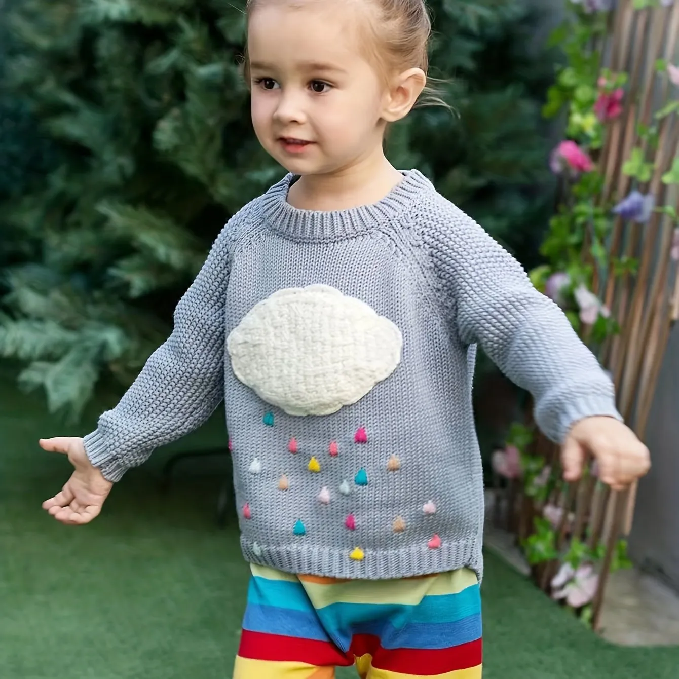 Cozy Geometric Pattern Cotton Knit Sweater for Girls - Soft, Warm, and Comfy Long Sleeve Pullover Jumper Top for Spring and Fall - Crew Neck, Regular Fit, Hand Washable