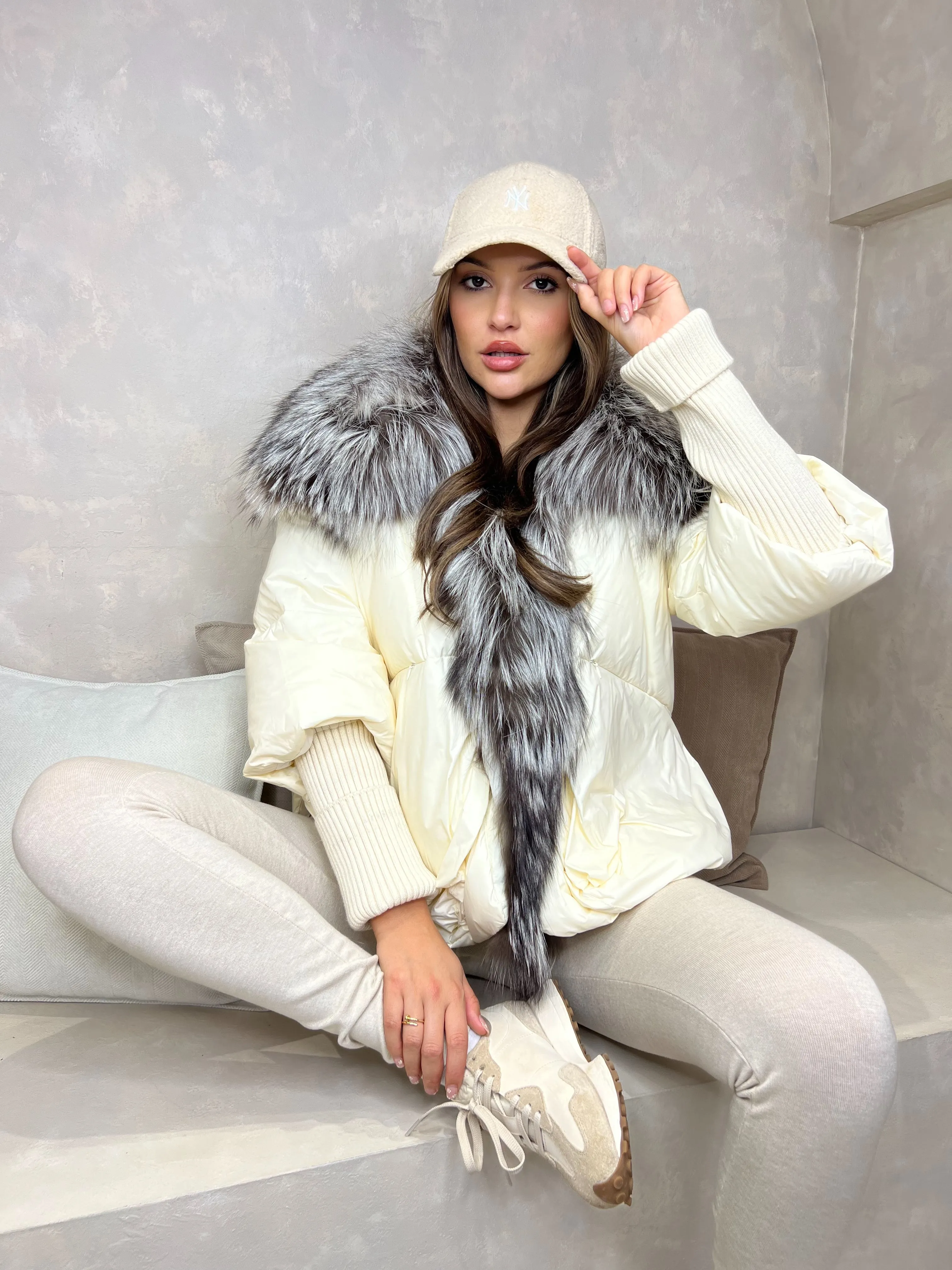 Cream Luxury Fur Trim Jacket