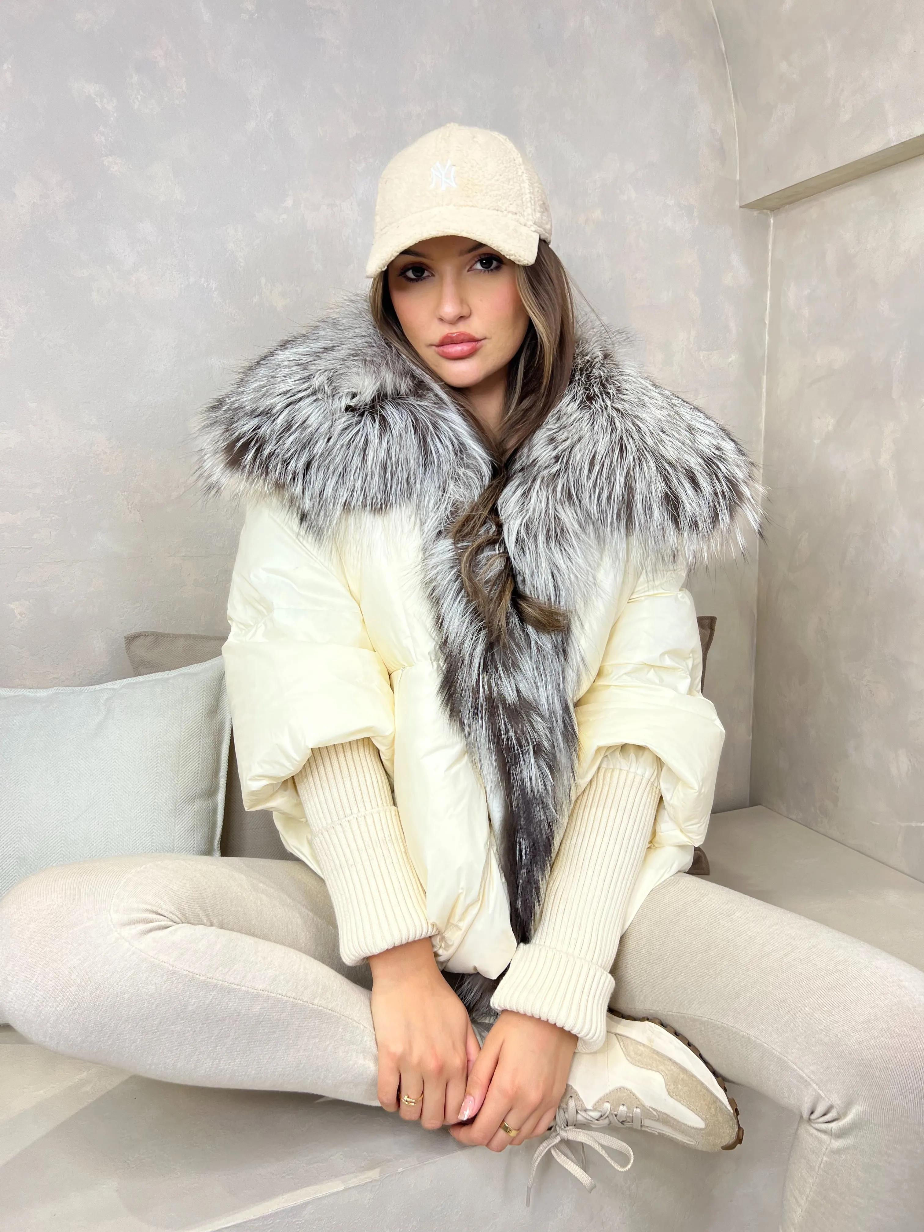 Cream Luxury Fur Trim Jacket