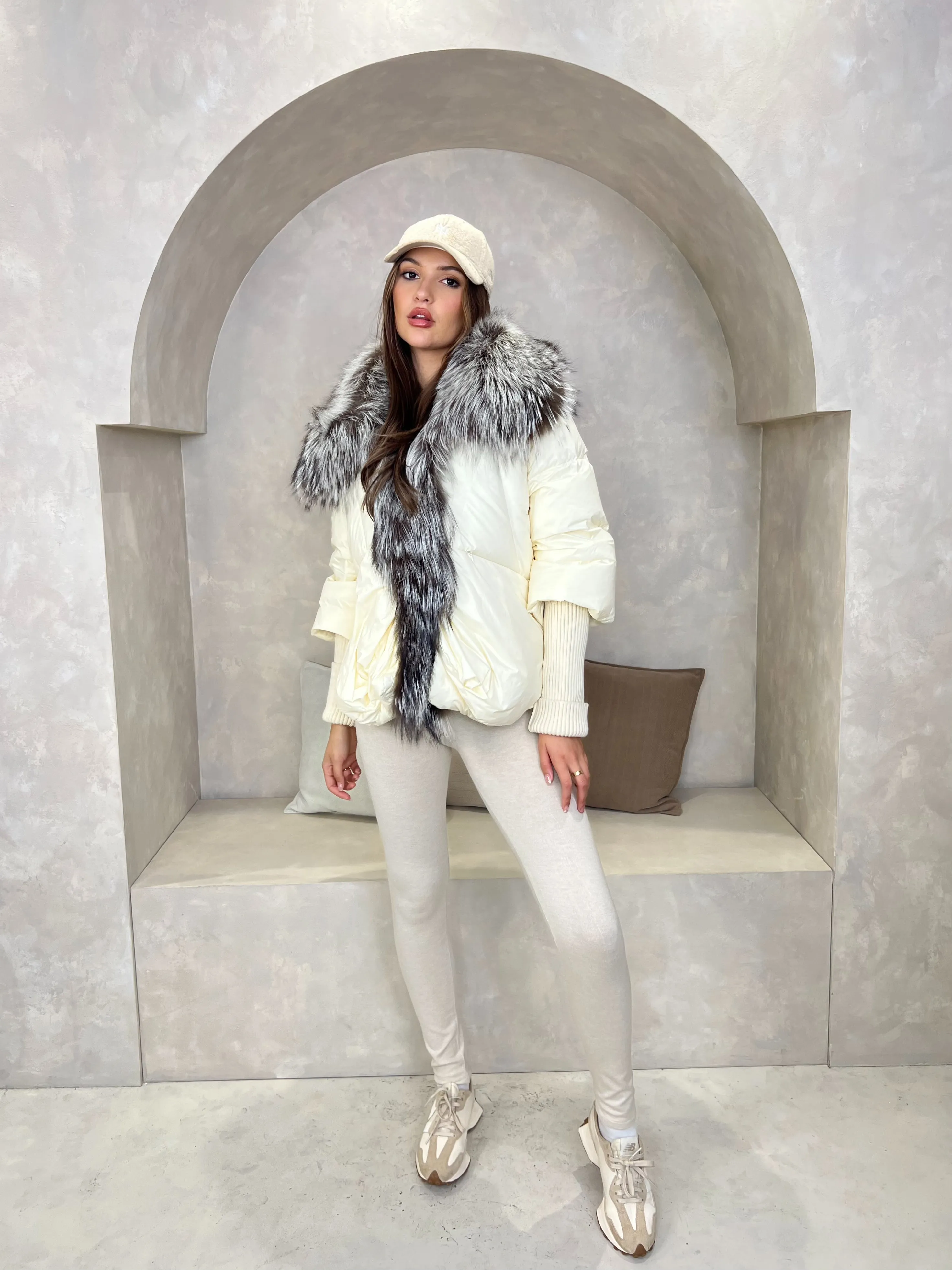 Cream Luxury Fur Trim Jacket