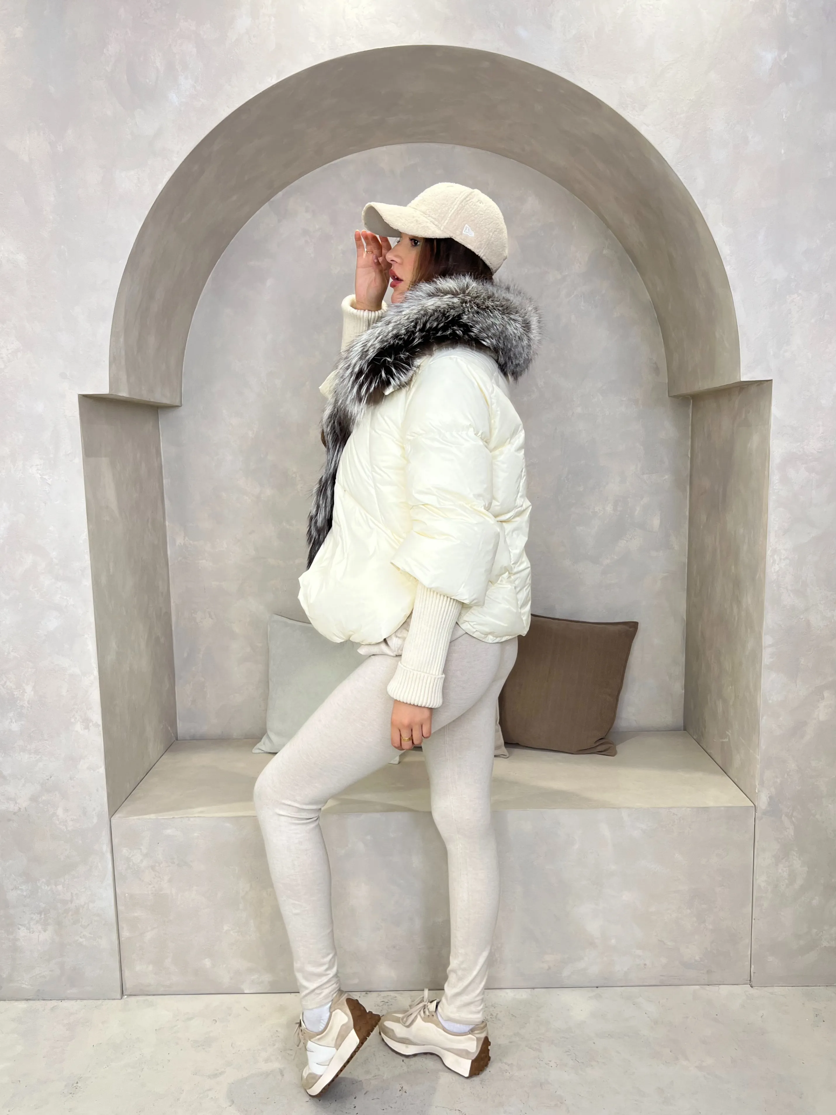 Cream Luxury Fur Trim Jacket