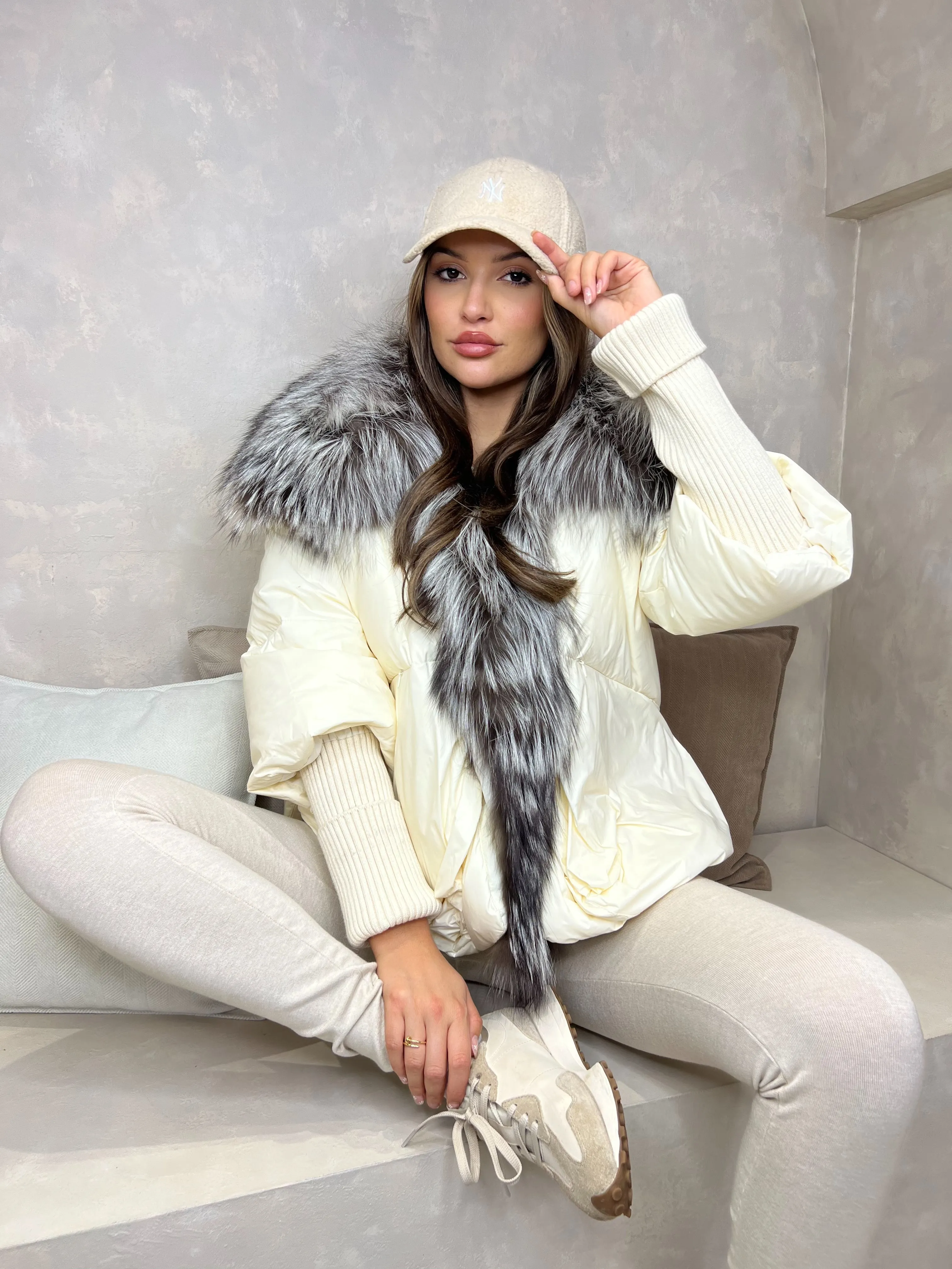 Cream Luxury Fur Trim Jacket