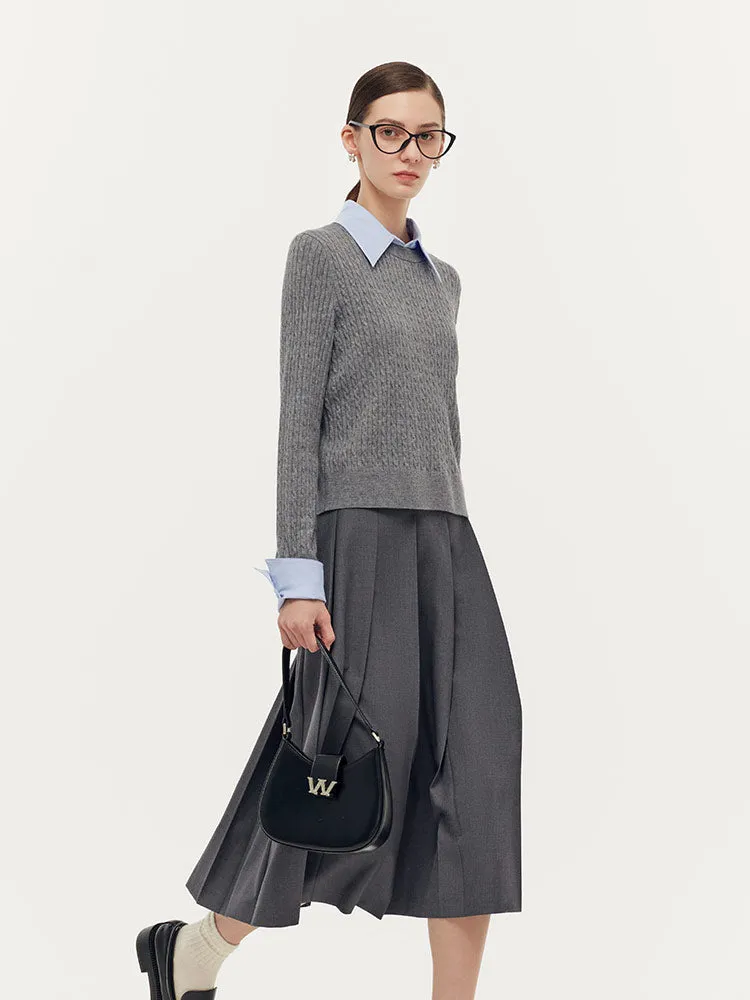 Crew Neck Sweater And Pleated Midi Skirt Two-Piece Set