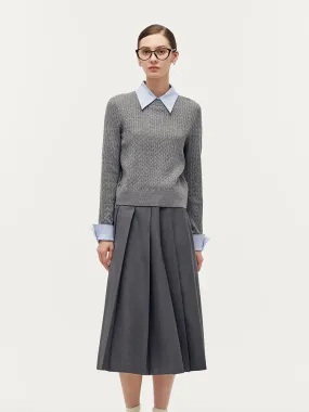 Crew Neck Sweater And Pleated Midi Skirt Two-Piece Set