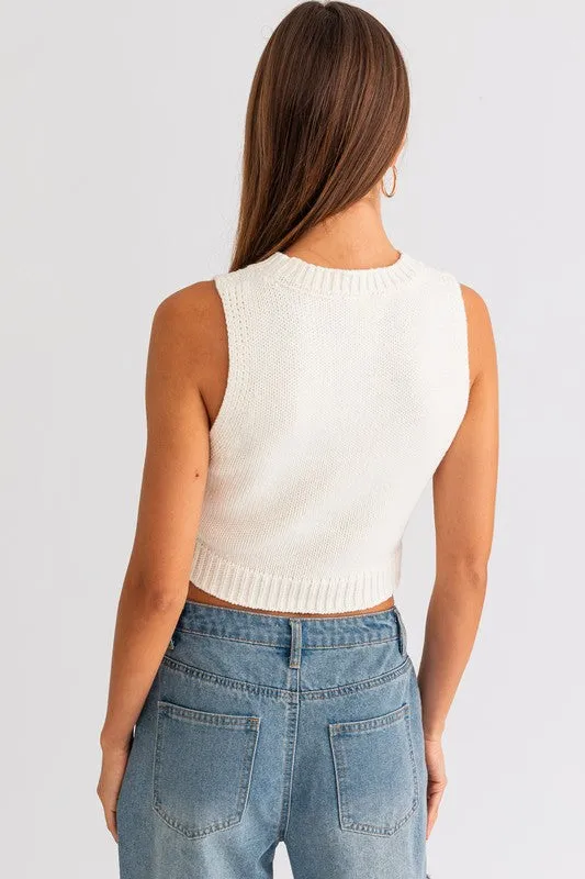 Cropped Sweater Tank- White