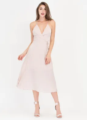 Cross Me Plunging 'N Pleated Satin Dress