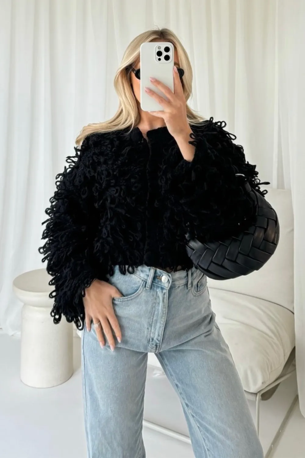 Daisy black shaggy knit cardigan