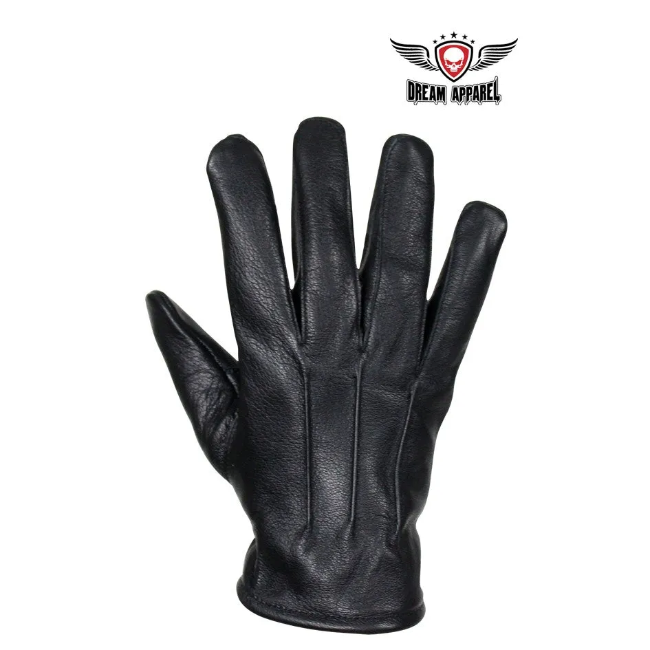 Deer Skin Leather Gloves W/ Slits - Black