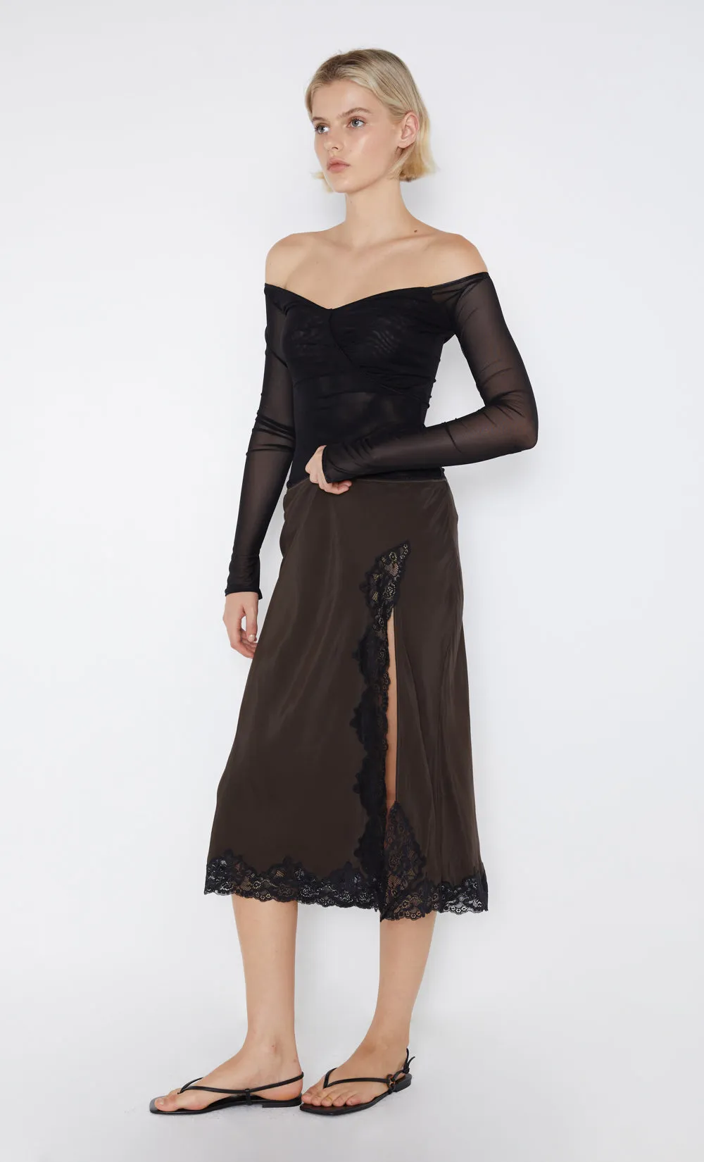 DEJA VOUS SLIP SKIRT - CHOC/BLACK