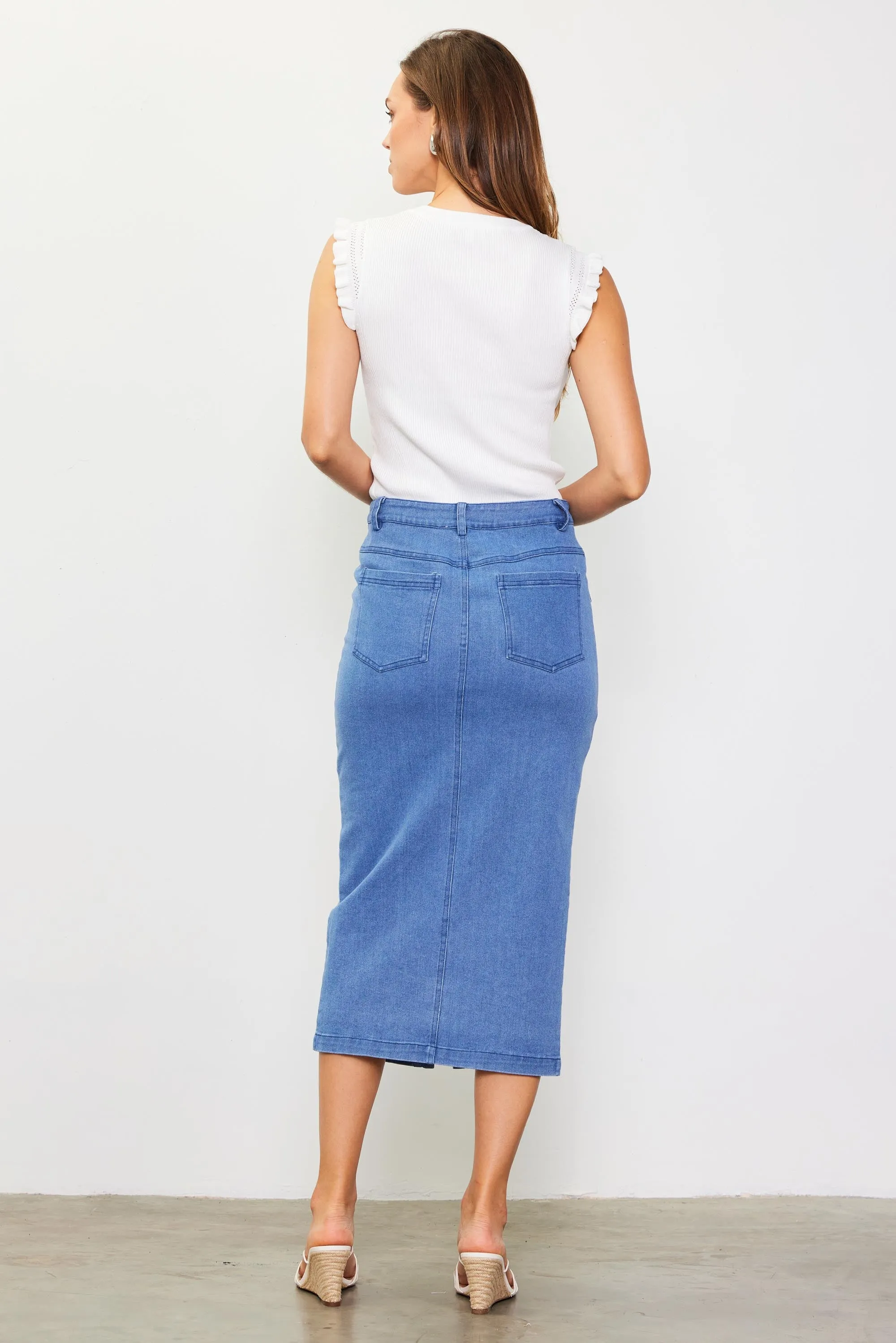 Denim Button Down Midi Skirt