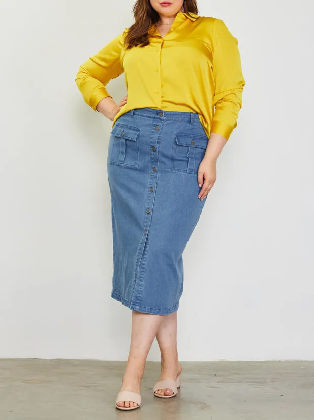 Denim Button Down Midi Skirt