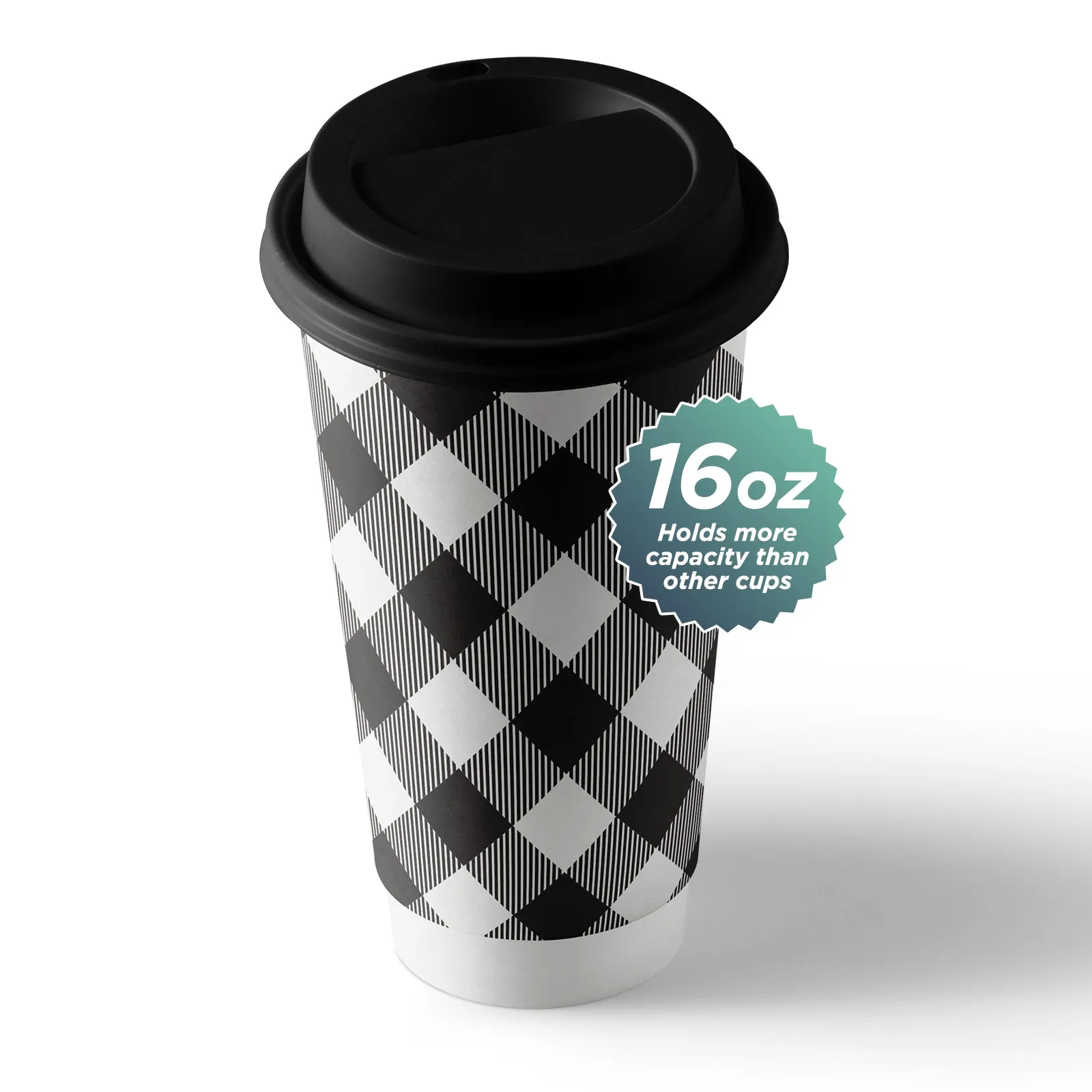 Disposable Coffee or Hot Chocolate Cups - Buffalo Plaid (Black and White Buffalo Plaid With Lids & Kraft Cup Sleeves in Assorted Fall Designs (Serves 12))