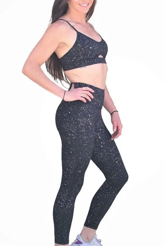 Donatella Mid-Waist Sparkle Legging with Gabriella Sports Bra - 2 Piece Yoga Outfit Set