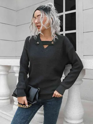 Dropped Shoulder Button Detail Sweater