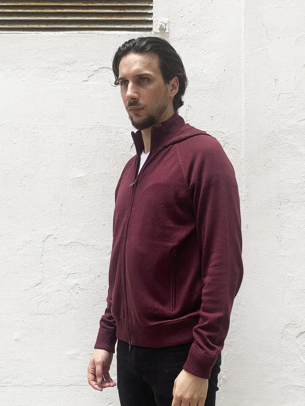 Eco Innovative Hoodie Sweater in Burgundy 拉鍊連帽針織毛衣 (早紅色)