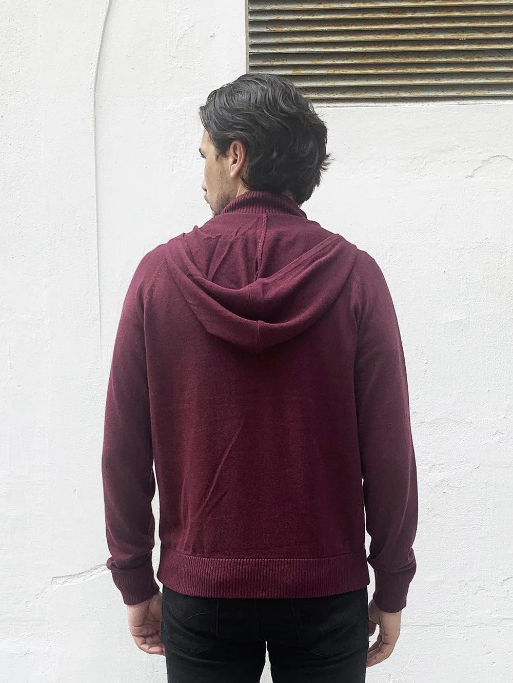 Eco Innovative Hoodie Sweater in Burgundy 拉鍊連帽針織毛衣 (早紅色)